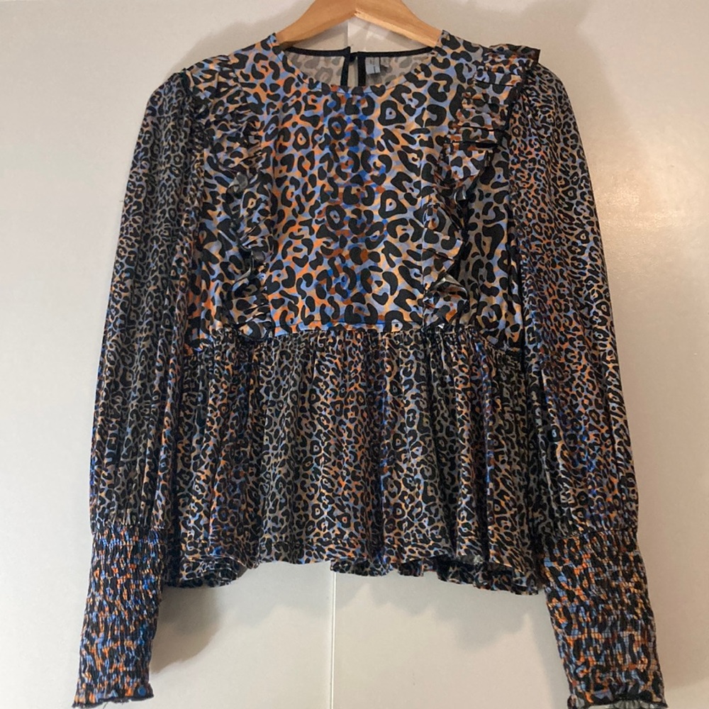 Anthropologie Blank London Moira Peplum Blouse Long Sleeves Leopard Print - Picture 5 of 8